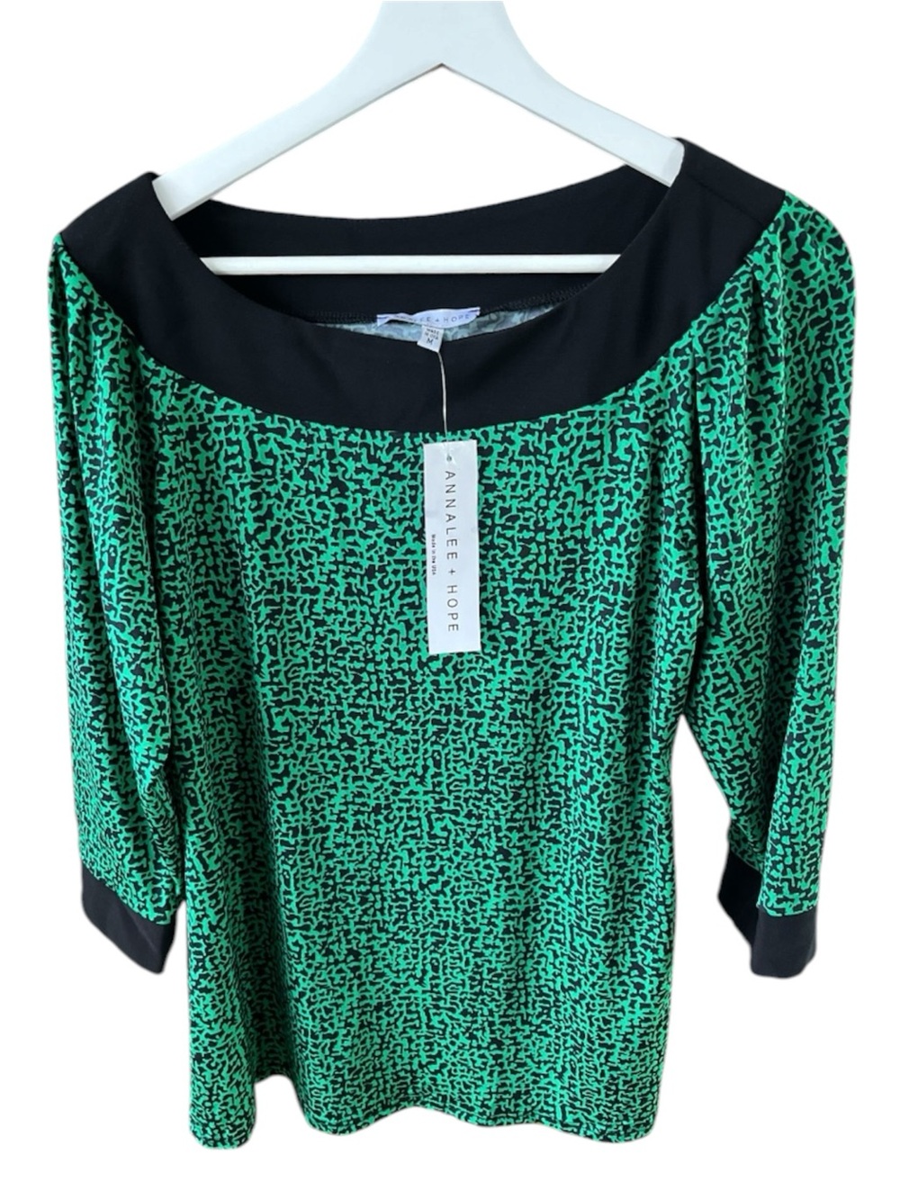 NWT Annalee + Hope Green Black Abstract Micro Animal Print Made in USA Size M
